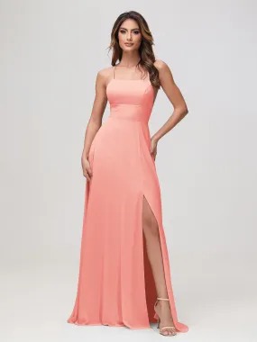 A-Linie Quadrat Chiffon Kleid mit Schlitz Koralle