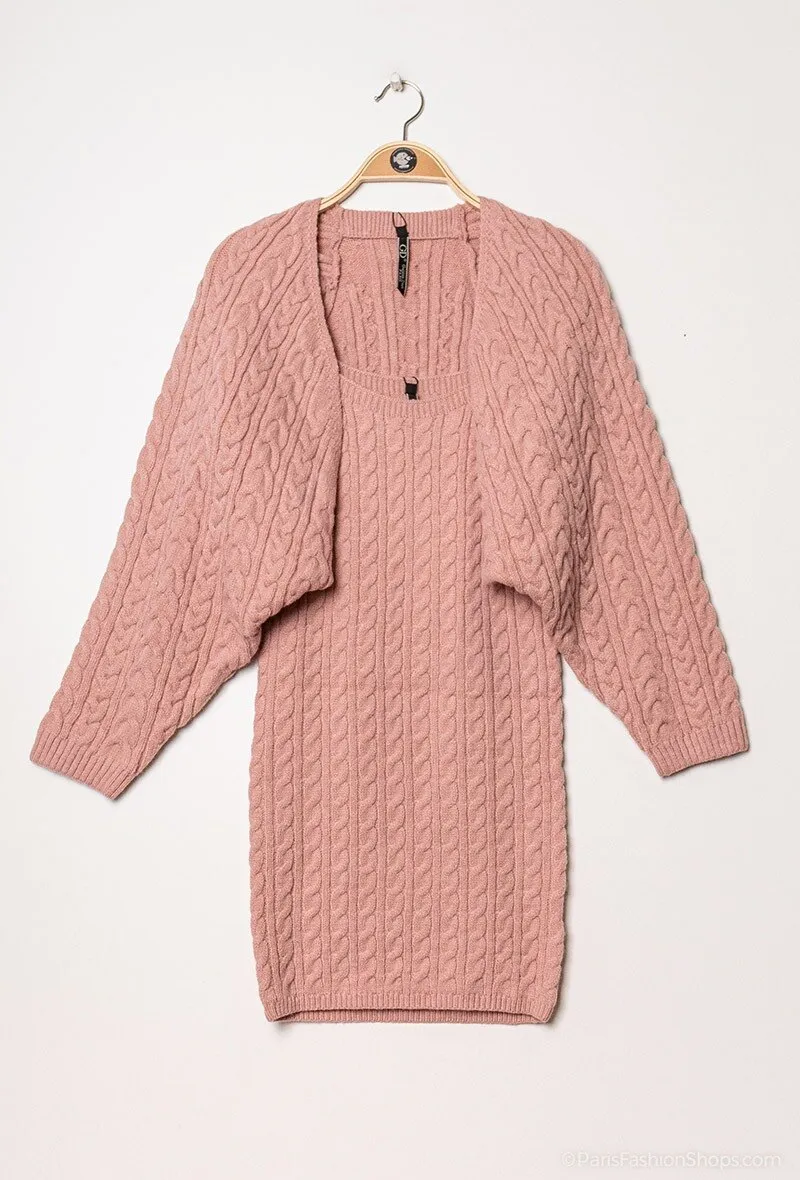 Cable knit dress and cardigan set