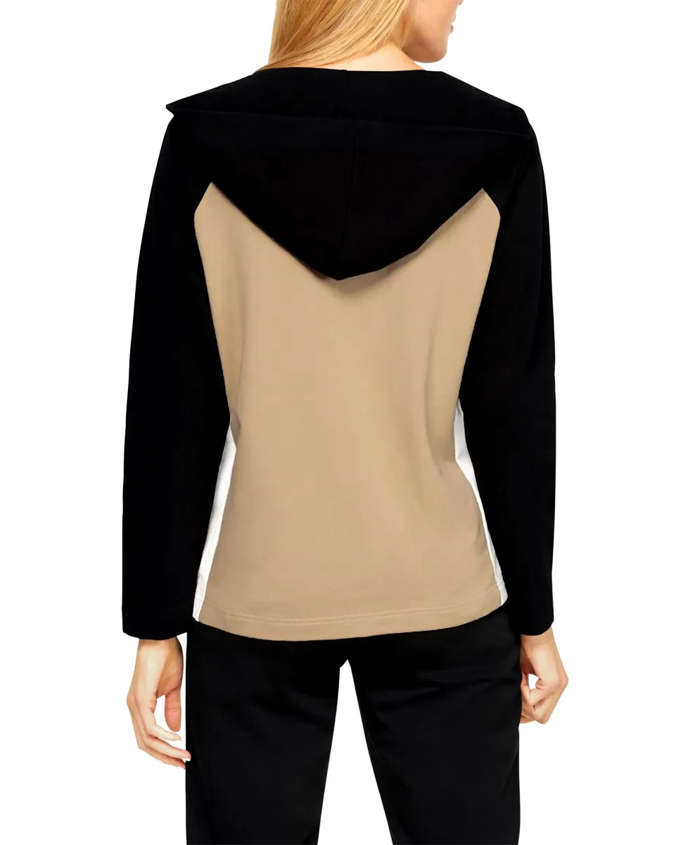 Damen Jacke Sweat Sweatjacke mit Schriftzug Kapuze Jersey Jacke  camel