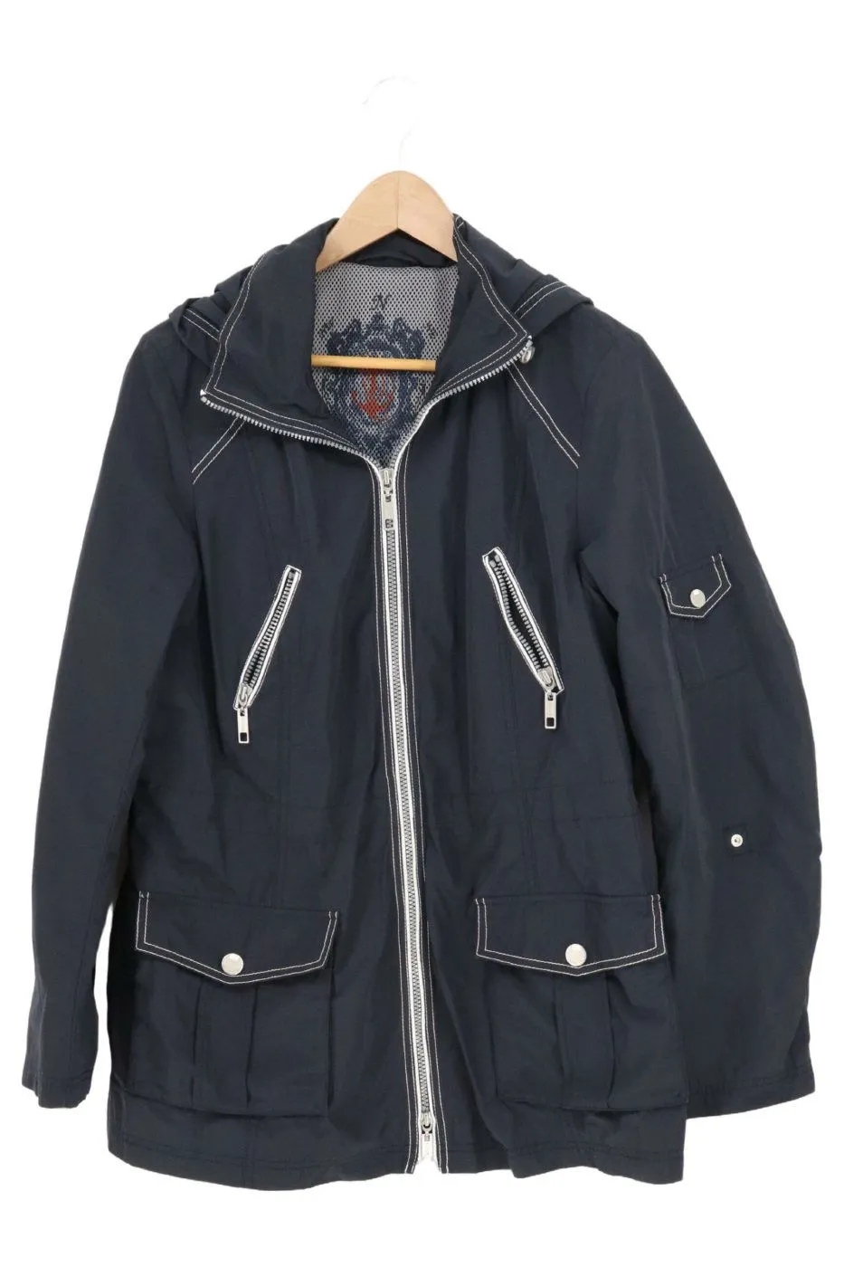 Damen Mantel Gr. 42 Blau Langarm Polyester