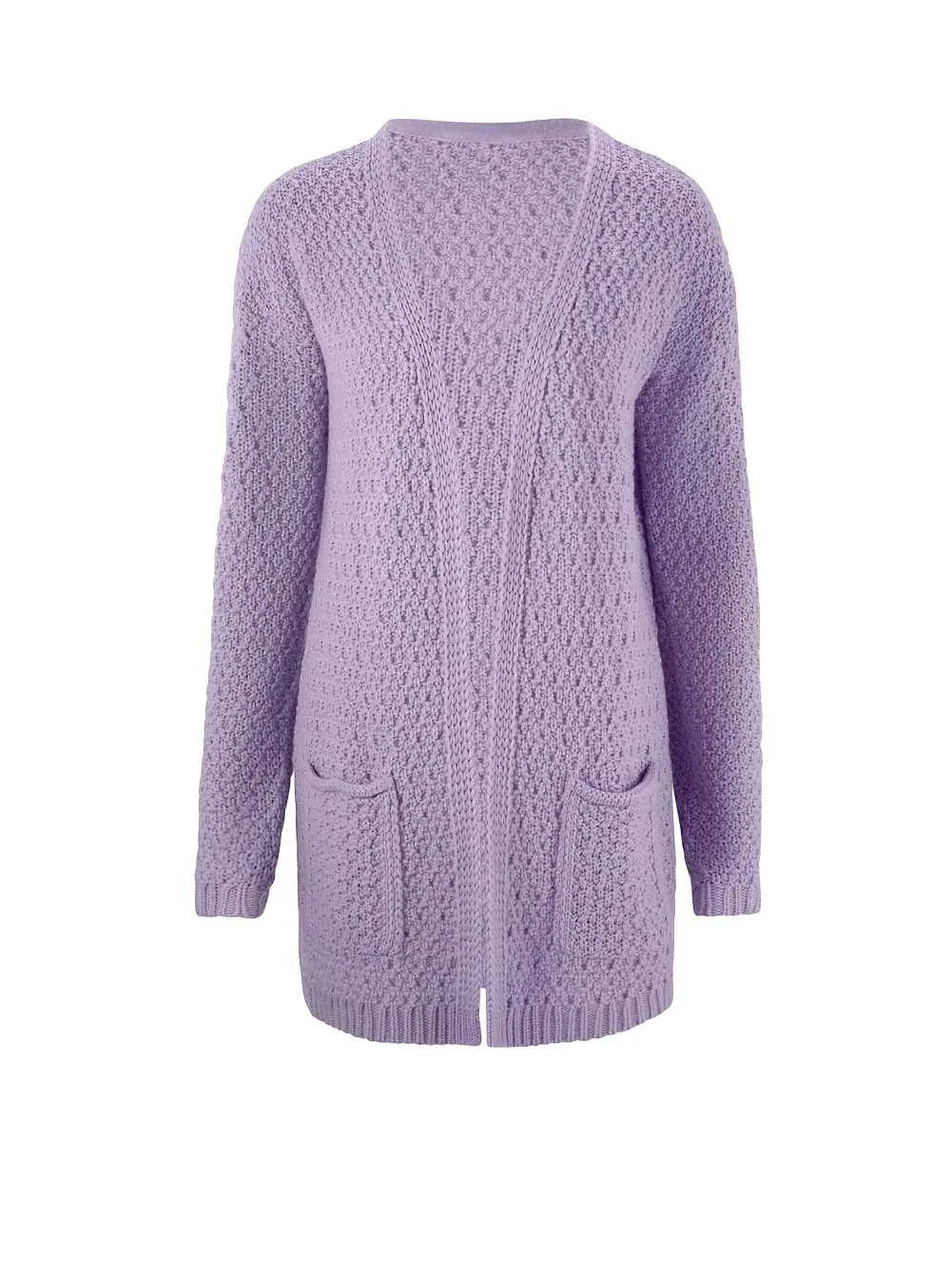 Damen Strickjacke Cardigan Jacke Strick offene Form Wolle lila flieder