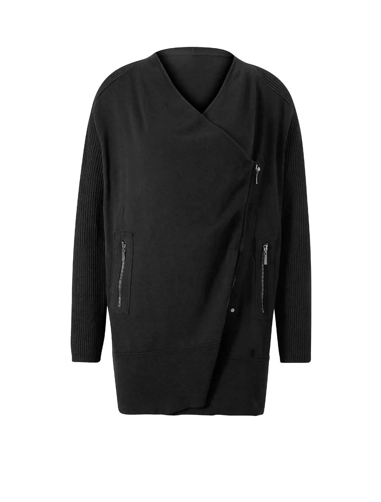 Damen Strickjacke Jacke mit Reißverschluß Baumwolle Frühling  schwarz