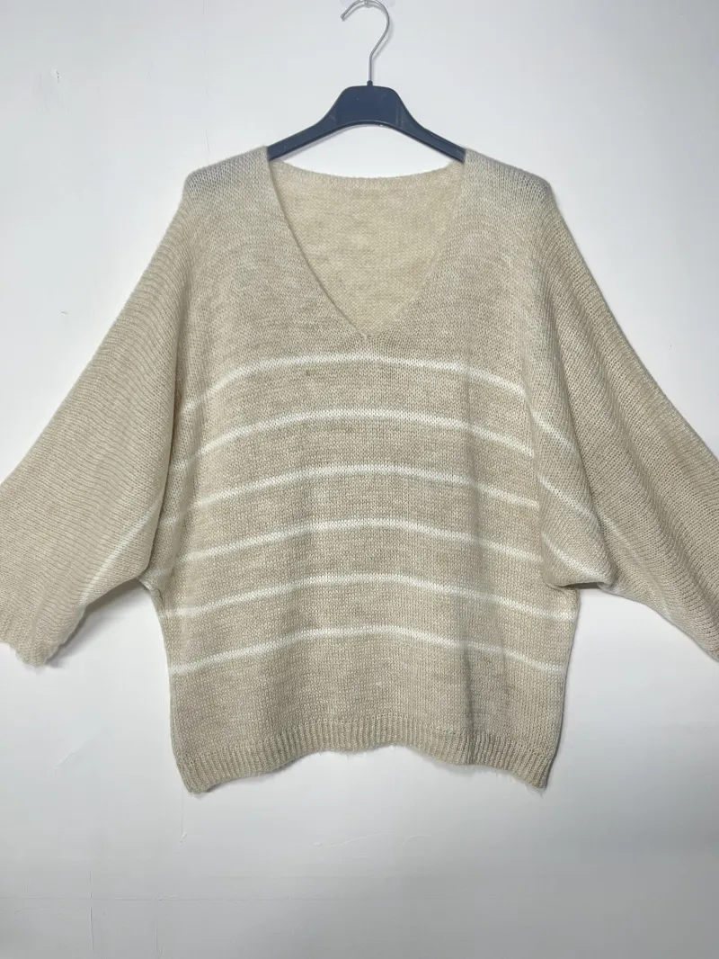 Gestreifter Pullover mit V-Ausschnitt