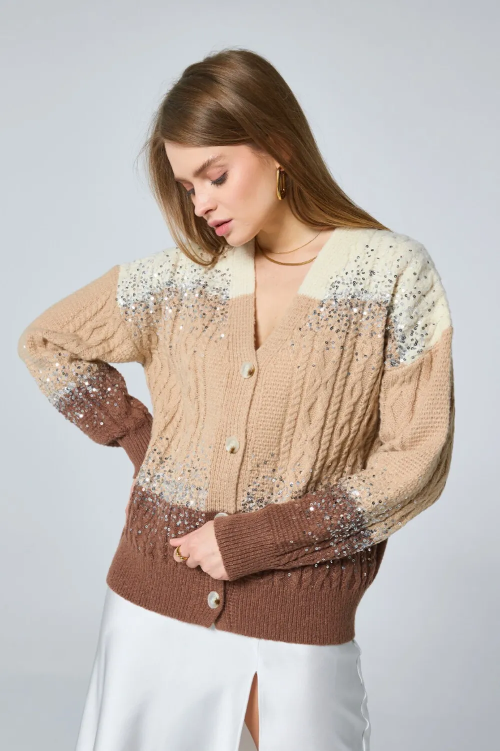 Langarm-Cardigan mit Strasssteinen