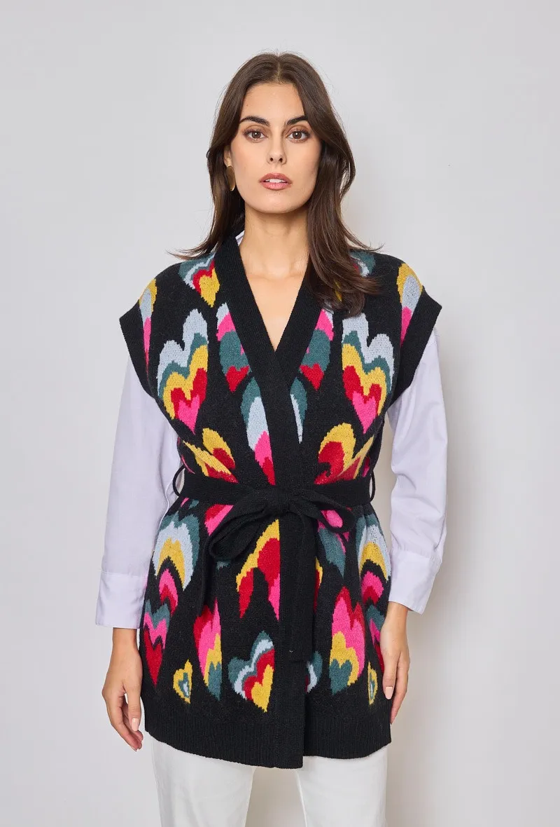 Langer, ärmelloser Herz-Cardigan