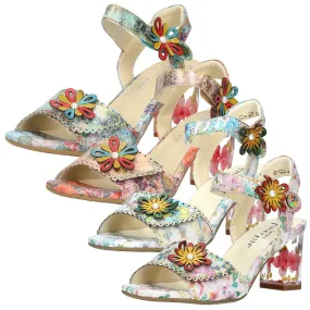Laura Vita Leder Sandalette Blumen Muster floral Klettverschluss LUCIEO 13