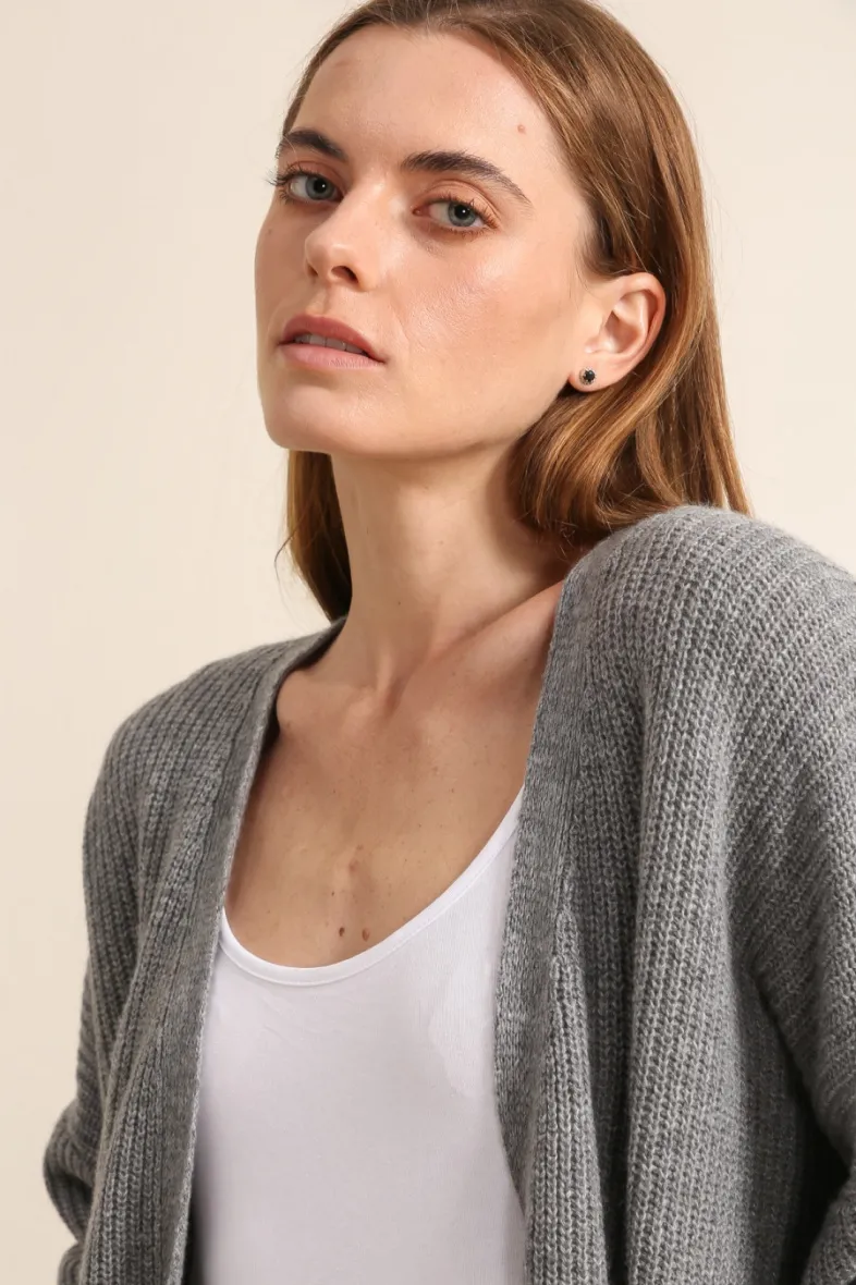Seitlich gestrickter Cardigan aus Kaschmir und Wolle mit Perlen