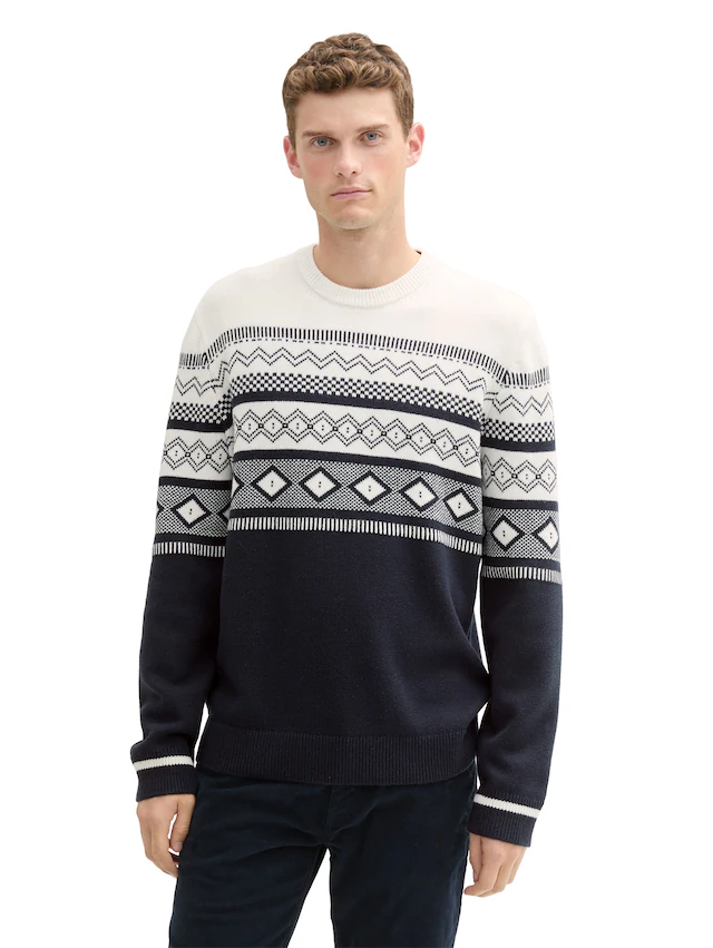 TOM TAILOR Jacquardpullover, mit Colorblock